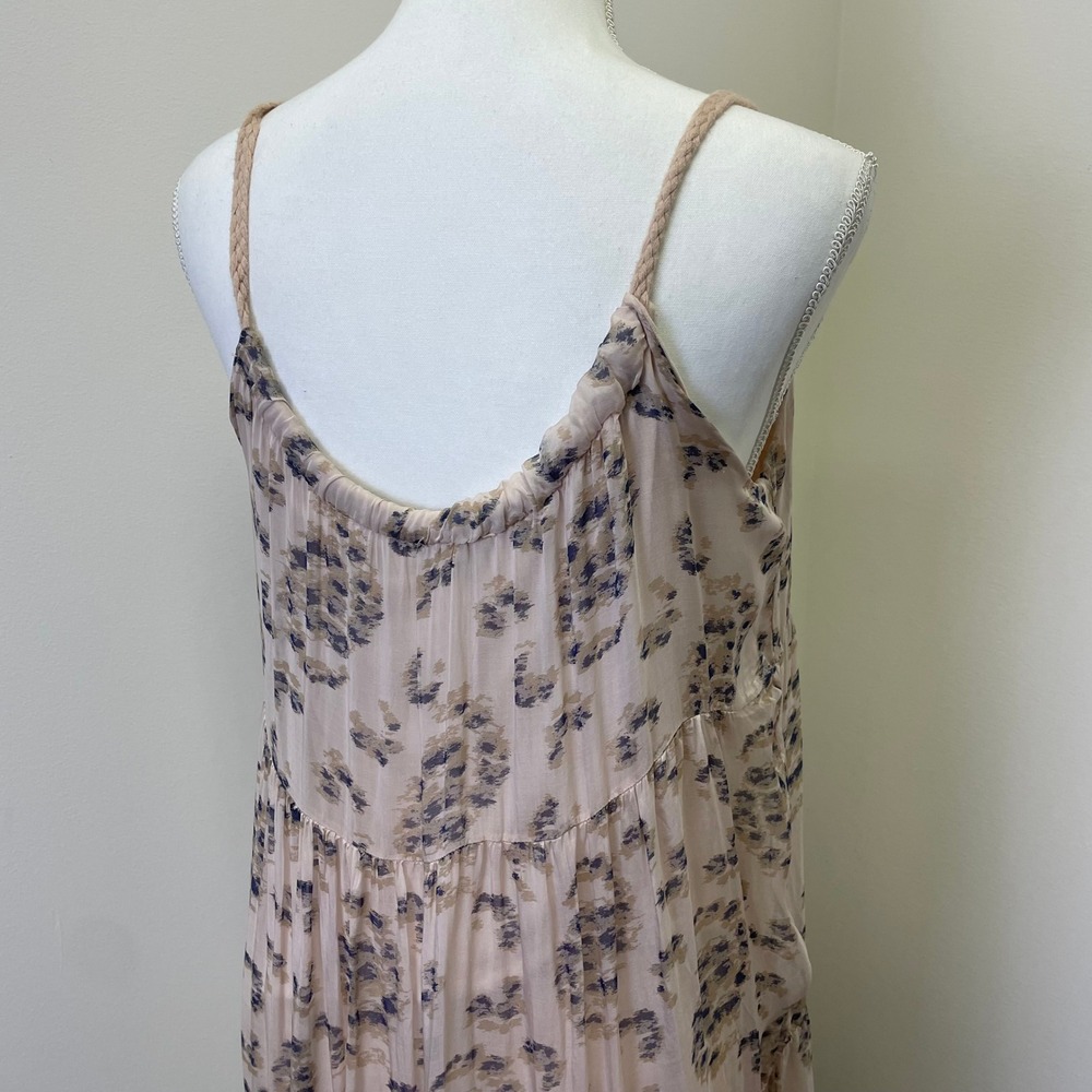 Elena Baldi Italy Silk Blend Tiered Maxi Dress Beige Blue Print Small - Picture 5 of 15
